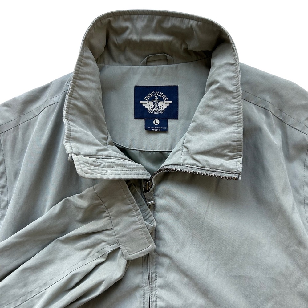 Dockers Windbreaker Jacket Mens Large‎ Green Full Zip Workwear Utility Tactical